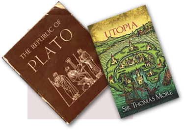 Book covers: Republic of Plato and Utopia